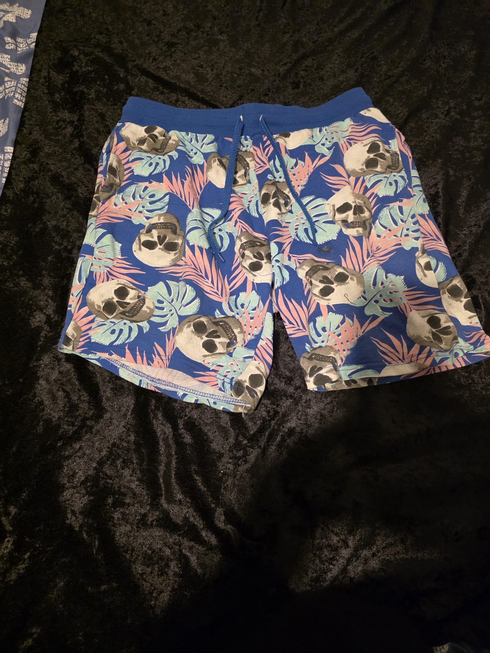 No Boundaries Navy Tropical Skull Print Drawstring Shorts